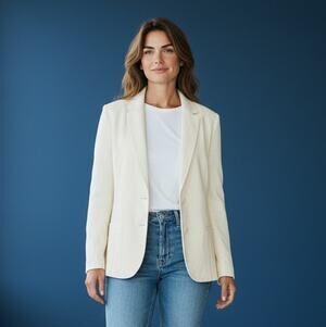 Lafayette 148 Loro Piana Italy Fabric Ivory Linen Wool Silk Tailored Blazer 12
